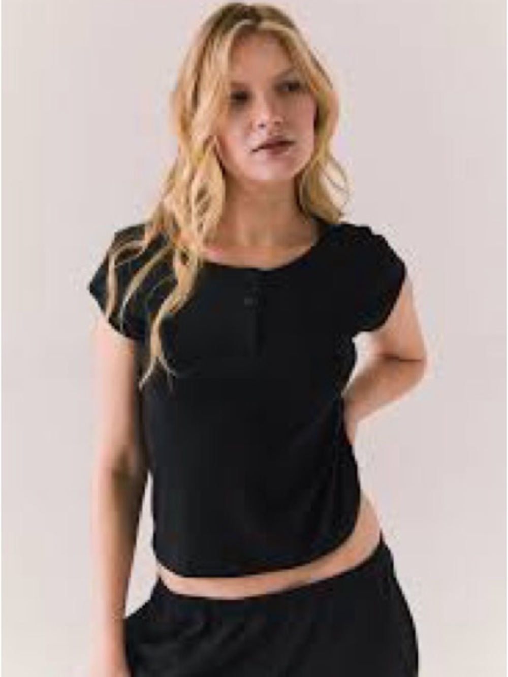 Chaser Black Cap-Sleeve Henley Tee Top